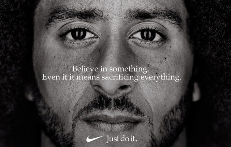Former San Francisco quarterback Colin Kaepernick appears as a face of Nike Inc advertisement marking the 30th anniversary of its 'Just Do It' slogan in this image released by Nike in Beaverton, Oregon, U.S., September 4, 2018. 