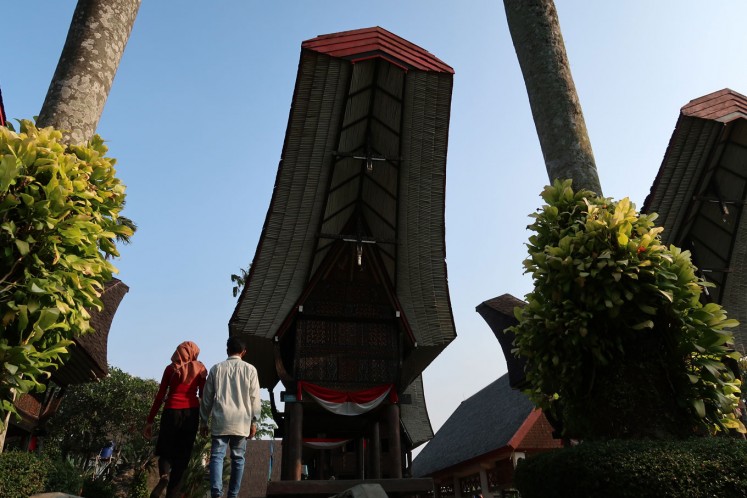 A Toraja traditional house from South Sulawesi is one of the architectural heritage items on display at the park. 