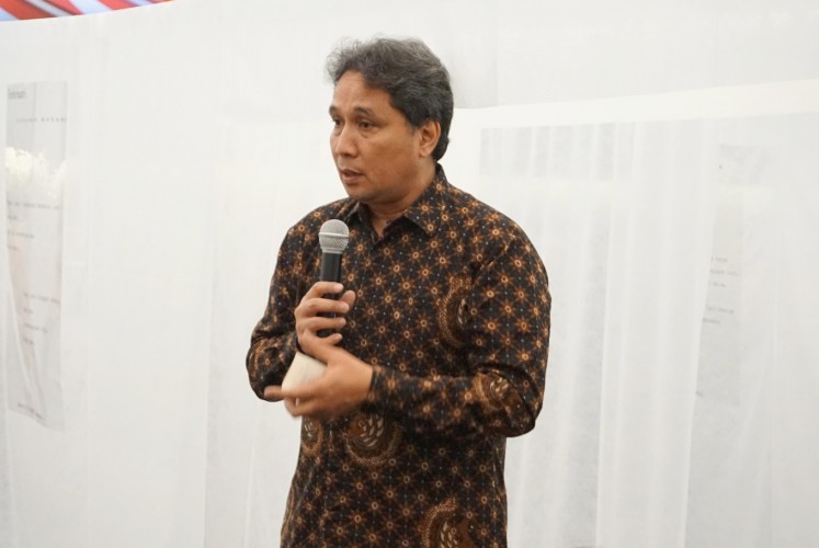 Hilmar Farid, the Education and Culture Ministry’s culture director general, speaks during the Indonesia as Market Focus Country at the London Book Fair 2019 media reception in Senayan, South Jakarta, on Sept. 12.