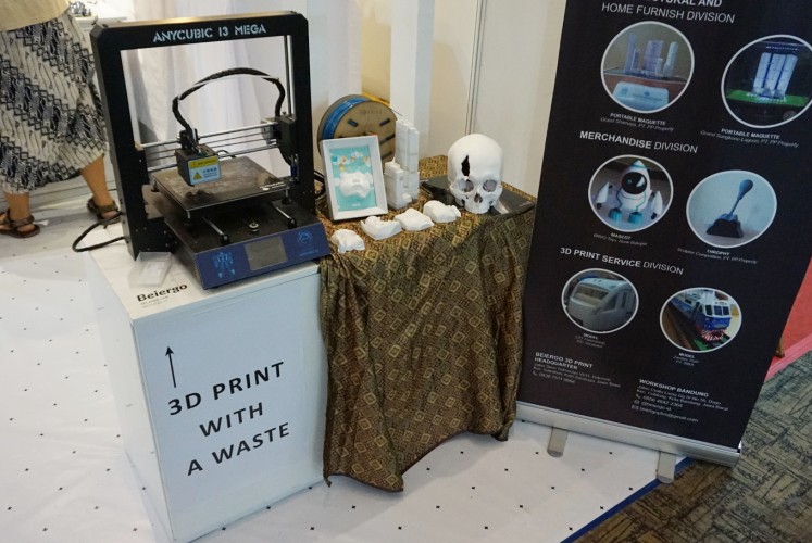 Robries, one of the many tenants displaying their innovations at the Bekraf Habibie Festival, provides 3D-printing services from recycled plastic.