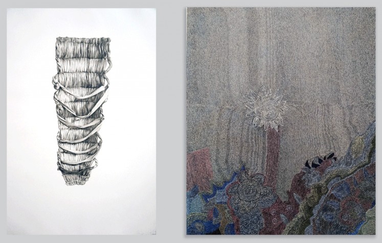 Cross-cultural: Wayan Novi’s Growing Bloom (right) is paired with María García-Ibáñez’s Cradle at the exhibition.