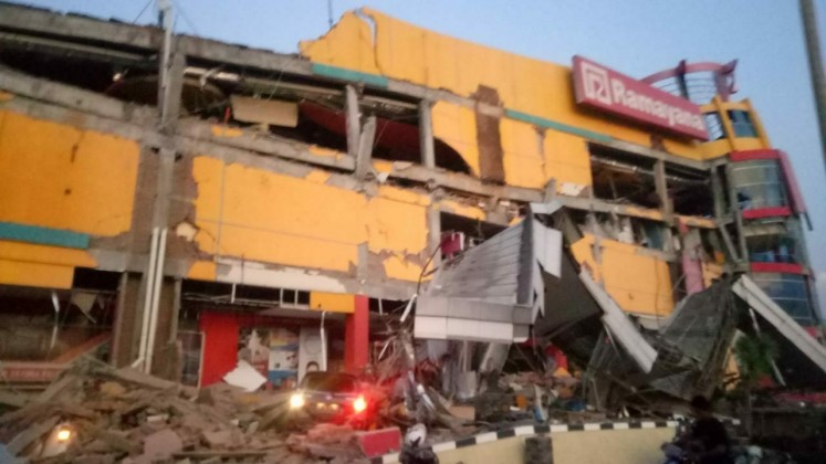 The Ramayana department store in Palu, Central Sulawesi, is severely damaged after a 7.7-magnitude earthquake struck on Friday afternoon.