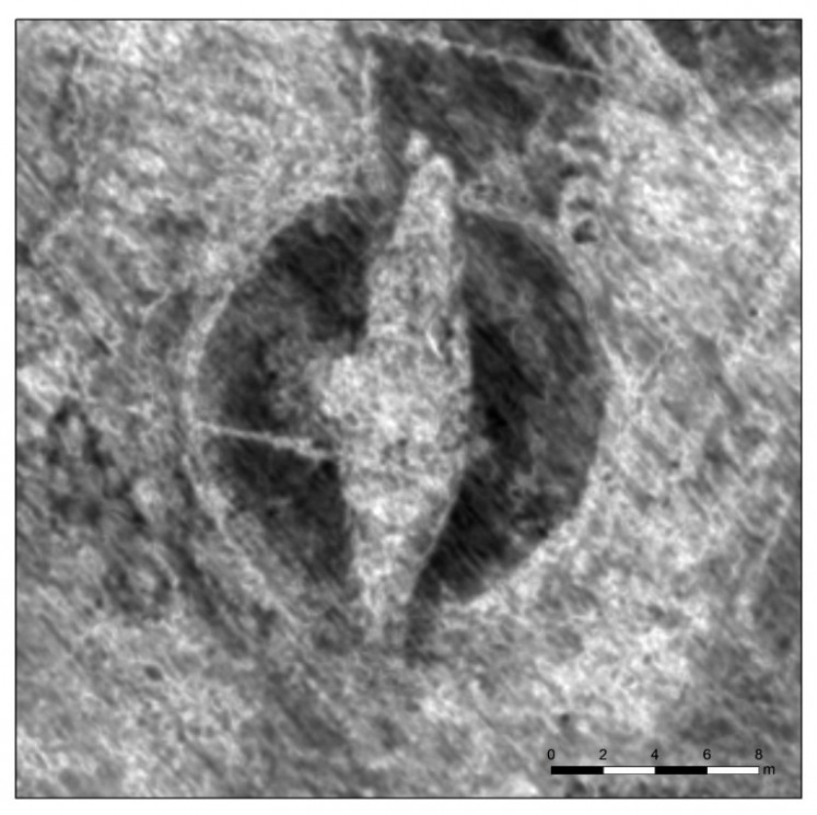 This handout picture released on 15 October 2018 by Norwegian Institute for Cultural Heritage Research (NIKU) shows an Image generated from a georadar, showing what archeologists mean is a viking ship buried near Halden, some 150 km south of Oslo, Norway. 