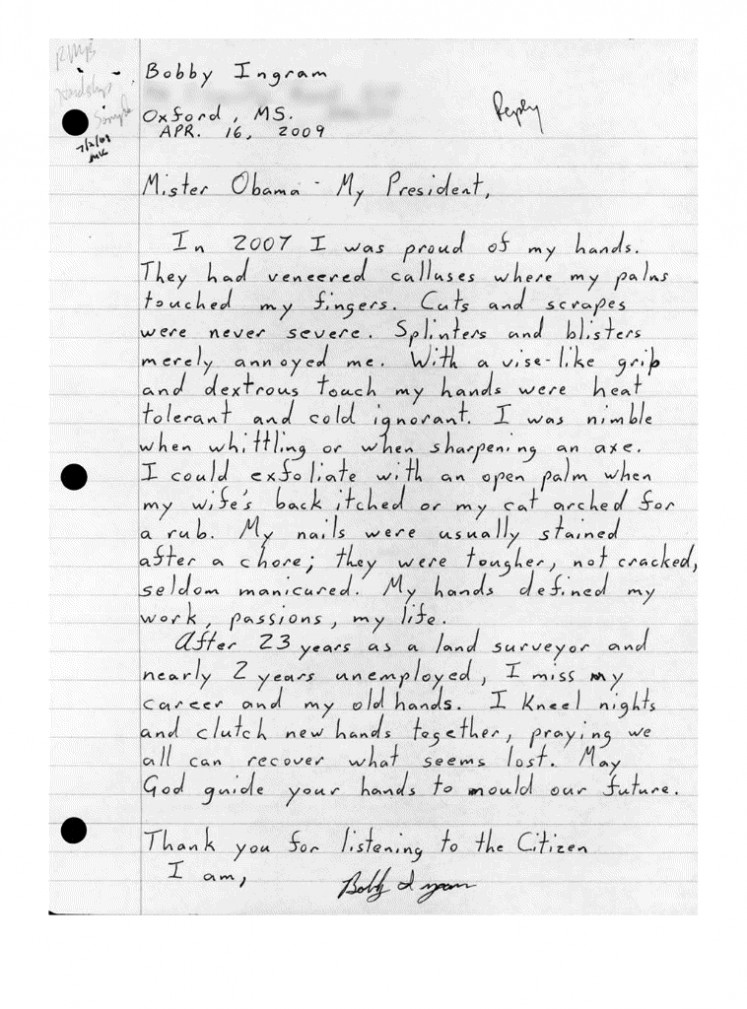 Letter written by Bobby Ingram