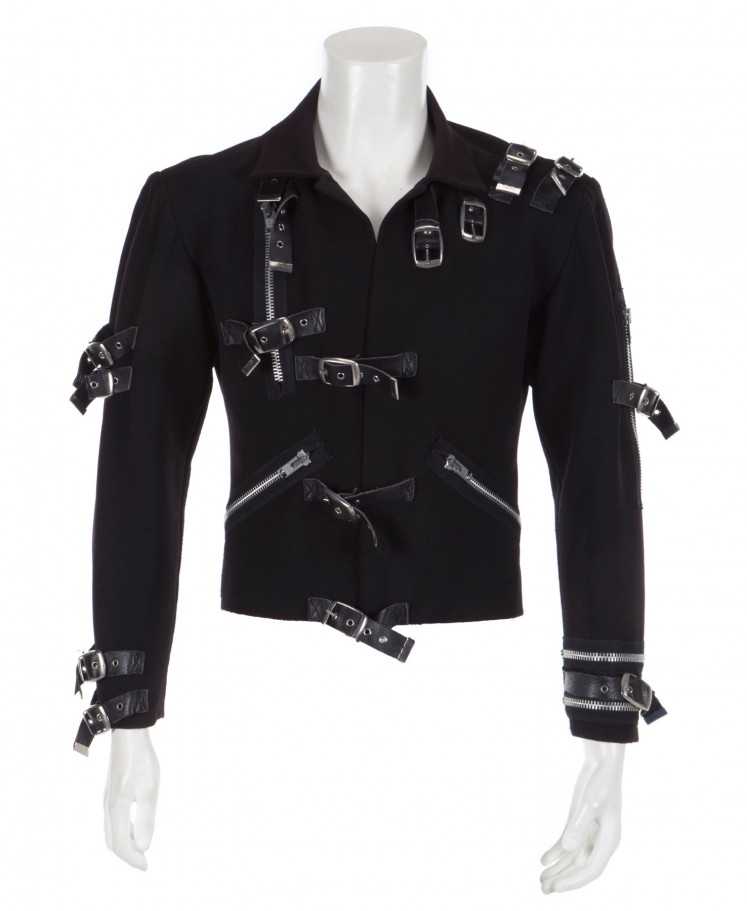 A black synthetic-blend jacket Michael Jackson wore on his 1989 Bad World Tour is pictured in this photo provided by Julien's Auctions.