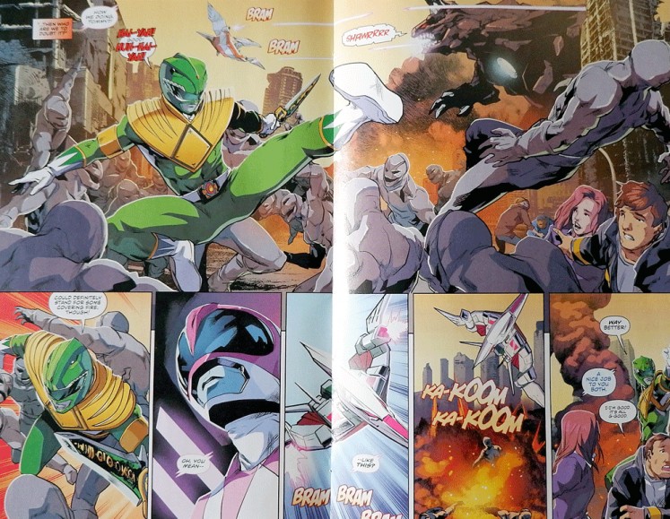 In color: Hendry's illustration on BOOM! Studios’s Mighty Morphin Power Rangers comic book.