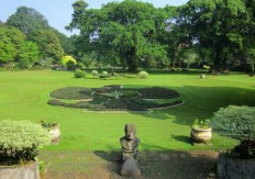The Garuda Pancasila national emblem is landscaped on the lush grounds of the Bogor Botanical Gardens in Bogor, West Java.