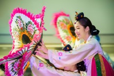 South Korean dancers perform wearing traditional attire. This year's Korea Festival is set to be held April 8-10 in Jakarta.