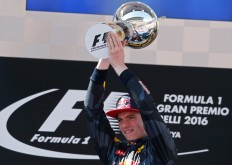 Red Bull driver Max Verstappen of the Netherlands holds his trophy on the podium after winning the Spanish Formula One Grand Prix at the Barcelona Catalunya racetrack in Montmelo, just outside Barcelona, Spain, Sunday, May 15, 2016.