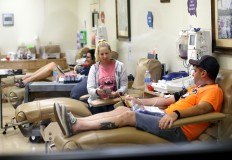 Donors give blood at the OneBlood blood bank in Orlando, Fla., after a shooting involving multiple fatalities at a nightclub, Sunday, June 12, 2016. It was the deadliest mass shooting in U.S. history. AP Photo/John Raoux