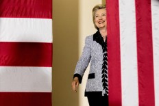 Democratic presidential candidate Hillary Clinton arrives to speak at a rally at the International Brotherhood of Electrical Workers Circuit Center in Pittsburgh, June 14. 