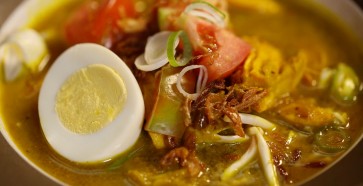 Soto Ayam (Indonesian chicken soup with noodles and aromatics)