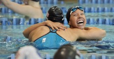 Michelle Konkoly, 24, of Eagleville, Penn., celebrates after a women's 50-meter long-course freestyle a preliminary heat at the 2016 U.S. Paralympic trials Friday, July 1, 2016, in Charlotte, N.C. Jenn Finch/University of Georgia via AP
