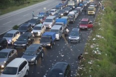 Traffic congestion seen toward the Pejagan toll road exit in Central Java on July 4. 