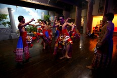 The actors practice before the Wayang Orang Bharata performance begins. JP/ Wienda Parwitasari