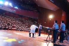 Rawinala students perform in front of Gandhi Memorial Intercontinental School students, teachers and parents at the school's auditorium on Wednesday.