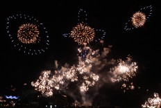 A combination of fireworks creates a flower-like design in the sky. JP/Tarko Sudiarno