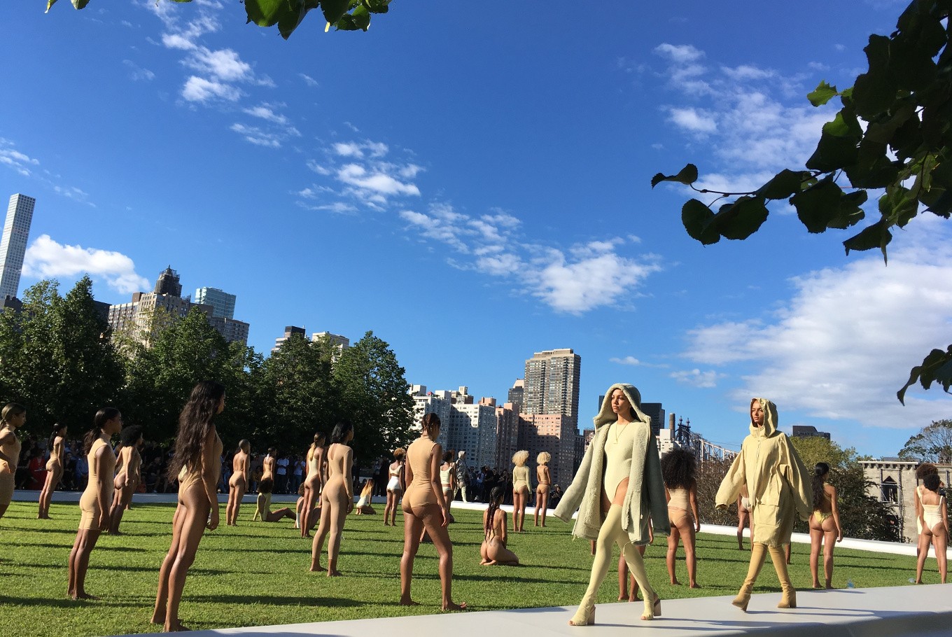 Models wear the Yeezy Season 4 collection by Kanye West during a fashion show, Wednesday, Sept. 7, 2016, at the Franklin D. Roosevelt Four Freedoms Park on Roosevelt Island in New York. The show, set to an eery soundtrack, helped kick off New York Fashion Week. 