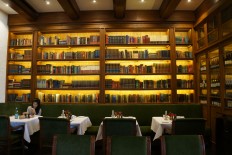 Bookshelves at the Bistecca steakhouse, South Jakarta.