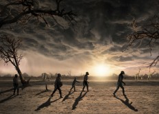 This illustration provided by Dawid A. Iurino in December 2016 shows a reconstruction of the northern Tanzanian Laetoli site 3.66 million years ago, where 14 footprints from a human ancestor, believed to be Australopithecus afarensis, were found. 