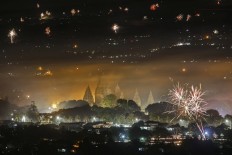 Fireworks at Prambanan temple in Sleman, Yogyakarta, on Jan. 1, 2017. Antara/Hendra Nurdiyansyah