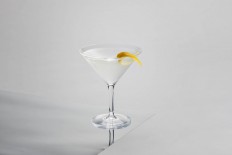 A 50/50 martini is equal parts gin and vermouth, served with a lemon twist.