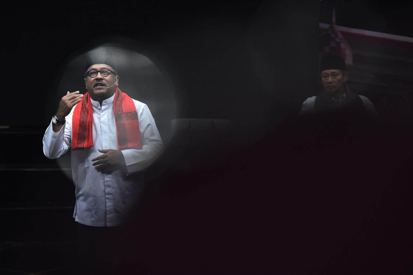 Banten incumbent gubernatorial candidate Rano Karno explains his program during a campaign event at Usmar Ismail Hall in Jakarta on Jan.29.