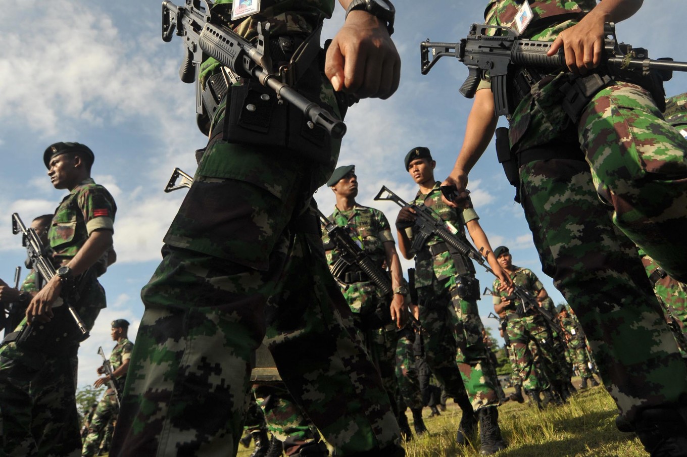 All set: Indonesian Military (TNI) personnel are readied to help the National Police provide security during the visit of Saudi Arabian King Salman bin Abdulaziz al-Saud to Nusa Dua, Bali, on March 3.  