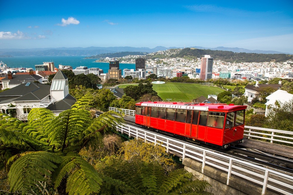 View of the Wellington Cable Car in Wellington, New Zealand.