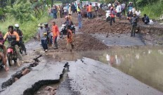 Vehicles rerouted after section of Bandung-Cirebon road collapses