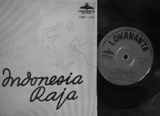 An original vinyl record of the national anthem “Indonesia Raya” is seen on display. The record was produced by Lokananta, Indonesia’s oldest recording company. JP/Ganug Nugroho Adi