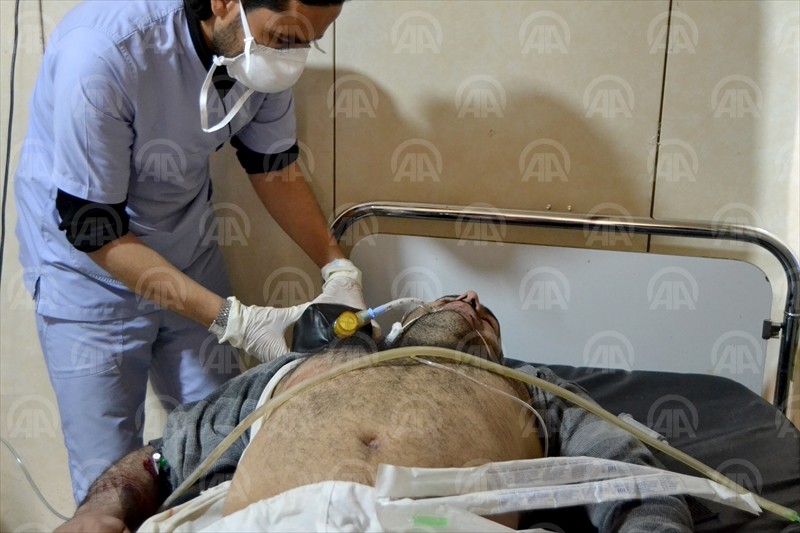Civilians get treatment at a hospital after Assad Regime forces attacked with suspected chlorine gas to Khan Shaykhun town of Idlib, Syria on April 4, 2017.
