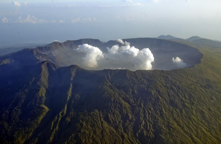The panoramic view of Mount Tambora's caldera in Dompu regency, West Nusa Tenggara.