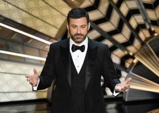 Jimmy Kimmel, seen here at the Academy Awards in February, tearfully discussed his infant son's illness on his late night TV show.