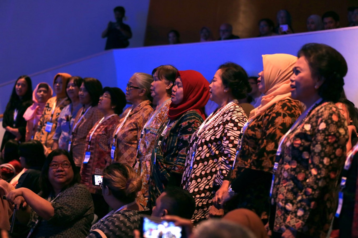 Female choir Dialita, whose members are relatives or friends of victims of a 1965/1966 communist purge, perform a song during the 2017 Good Pitch2 Southeast Asia 2017 at Goethehaus, Central Jakarta, on May 4.