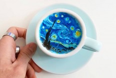 The barista-slash-artist calls his creations “Cremart.” Kangbin’s art uses bright colors for his renditions of Van Gogh’s “The Starry Night” and Beauty and the Beast, to name a few.
