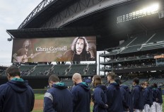 A tribute to Chris Cornell is projected on the scoreboard of Safeco Field in the band's hometown of Seattle, Washington, before the game between the Seattle Mariners amd the Chicago White Sox on May 18, 2017, the date Cornell was found dead in a hotel room in Detroit, Michigan.