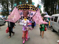 Marching on: A woman marches through the street in her traditional dress during the Flowers and Fruits Festival in Karo, North Sumatra. JP/Apriadi Gunawan