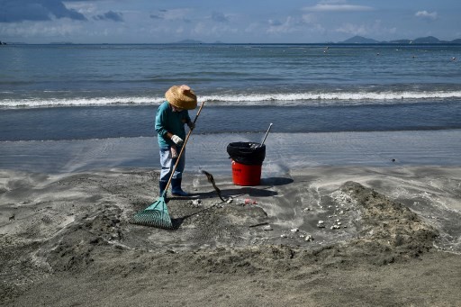 Hong Kong cleans up greasy beaches after palm oil spill - World