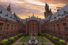 Inner court of the Peace Palace, the seat of International Court of Justice in The Hague, Netherlands.