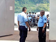 Two guards at a high-security prison on Nusakambangan Island in Cilacap, Central Java, are seen in this file photo.