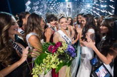 Demi-Leigh Nel-Peters, Miss South Africa 2017 is congratulated by fellow contestants after being crowned Miss Universe at the conclusion of the three-hour special programming event on FOX at 7:00 PM ET live/PT tape-delayed on Sunday, November 26th from the AXIS at Planet Hollywood Resort & Casino in Las Vegas, NV.