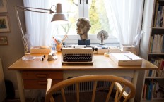 The desk and typewriter at Swedish writer Astrid Lindgren's former home is pictured in Stockholm, Sweden, on November 13, 2015. 