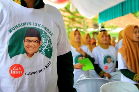 Members of Nahdlatul Ulama join a declaration event in Banyuwangi, East Java on Feb, 17, 2018, to support National Awakening Party (PKB) chairman Muhaimin Iskandar as a vice-presidential candidate in the 2019 general elections. Muhaiman has nominated himself as a potential presidential candidate for the 2024 general elections.