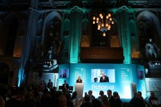 Britain's Camilla, Duchess of Cornwall, addresses the audience at the Guildhall in central London on October 17, 2017, before announcing the winner of the 2017 Man Booker Prize for Fiction. 