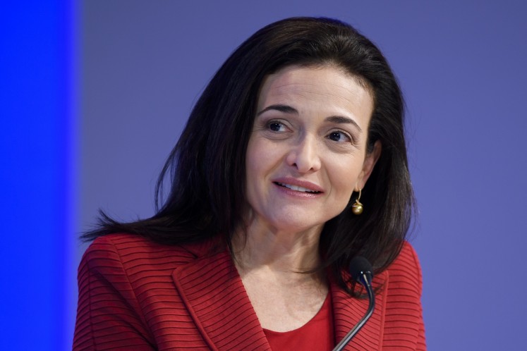 In this file photo taken on January 18, 2017 Sheryl Sandberg, Chief Operating Officer (COO) of Facebook, speaks during a session at the Congress centre on the second day of the World Economic Forum, on January 18, 2017 in Davos.