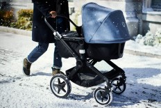 A model pushes a stroller from Bugaboo, which launched a new collection in April. The Amsterdam-based brand offers a variety of strollers to fit different ages and parental needs. 