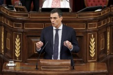 Leader of the Spanish Socialist Party PSOE Pedro Sanchez gives a speech during a debate on a no-confidence motion at the Lower House of the Spanish Parliament in Madrid on June 01, 2018. Spain's parliament ousted on June 1, 2018 Prime Minister Mariano Rajoy in a no-confidence vote sparked by fury over his party's corruption woes, with his Socialist arch-rival Pedro Sanchez automatically taking over.
 