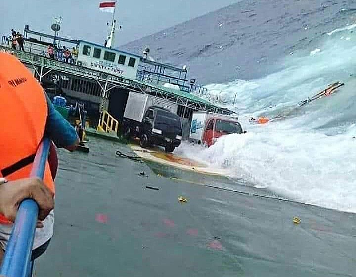 An amateur camera captures a horrifying situation when a large wave hits passenger vessel KM Lestari Maju in Selayar Islands, South Sulawesi, on July 3. 