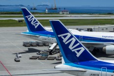 The tail of ANA aircraft at Naha Airport in Okinawa Prefecture, Japan, on July 12, 2017.
